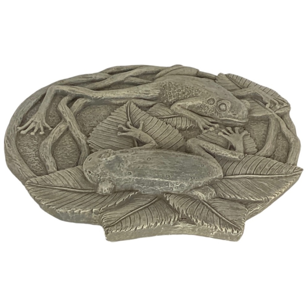 3D Frogs On Vines Round Hanging Step Stone Garden Plaque Decor Matte Slate Green - Picture 13 of 16